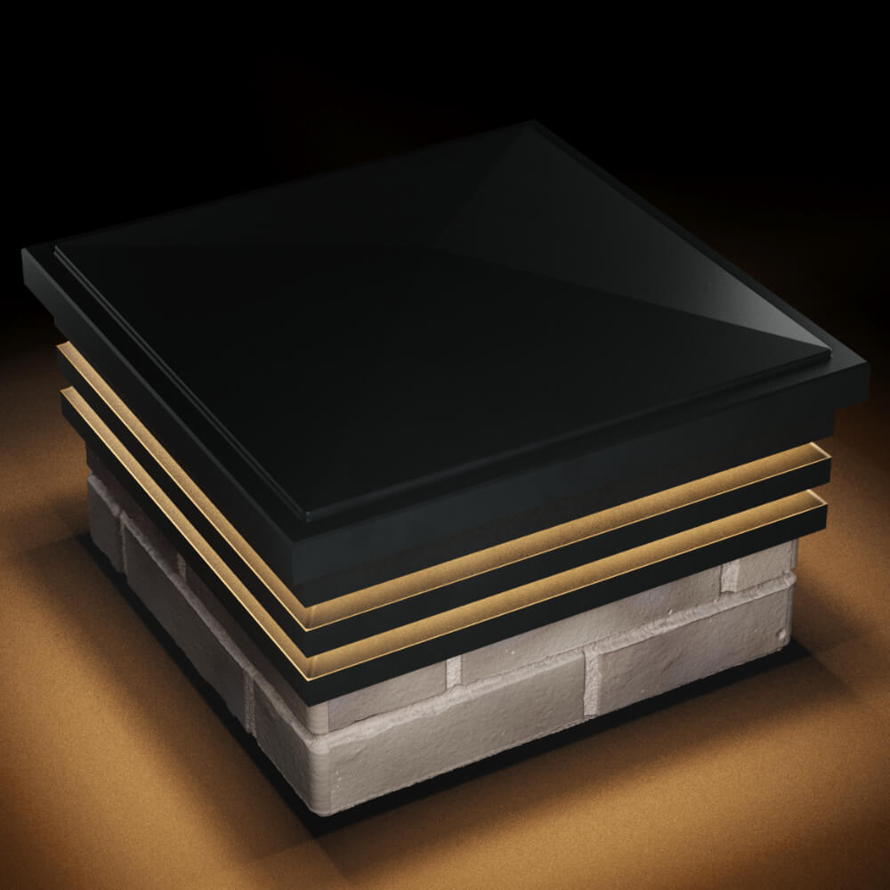 Колпак Zking Бона ХайТек Черный на столб 1.5х1.5 кирпича (385х385мм) с подсветкой в Ленинск-Кузнецком фото