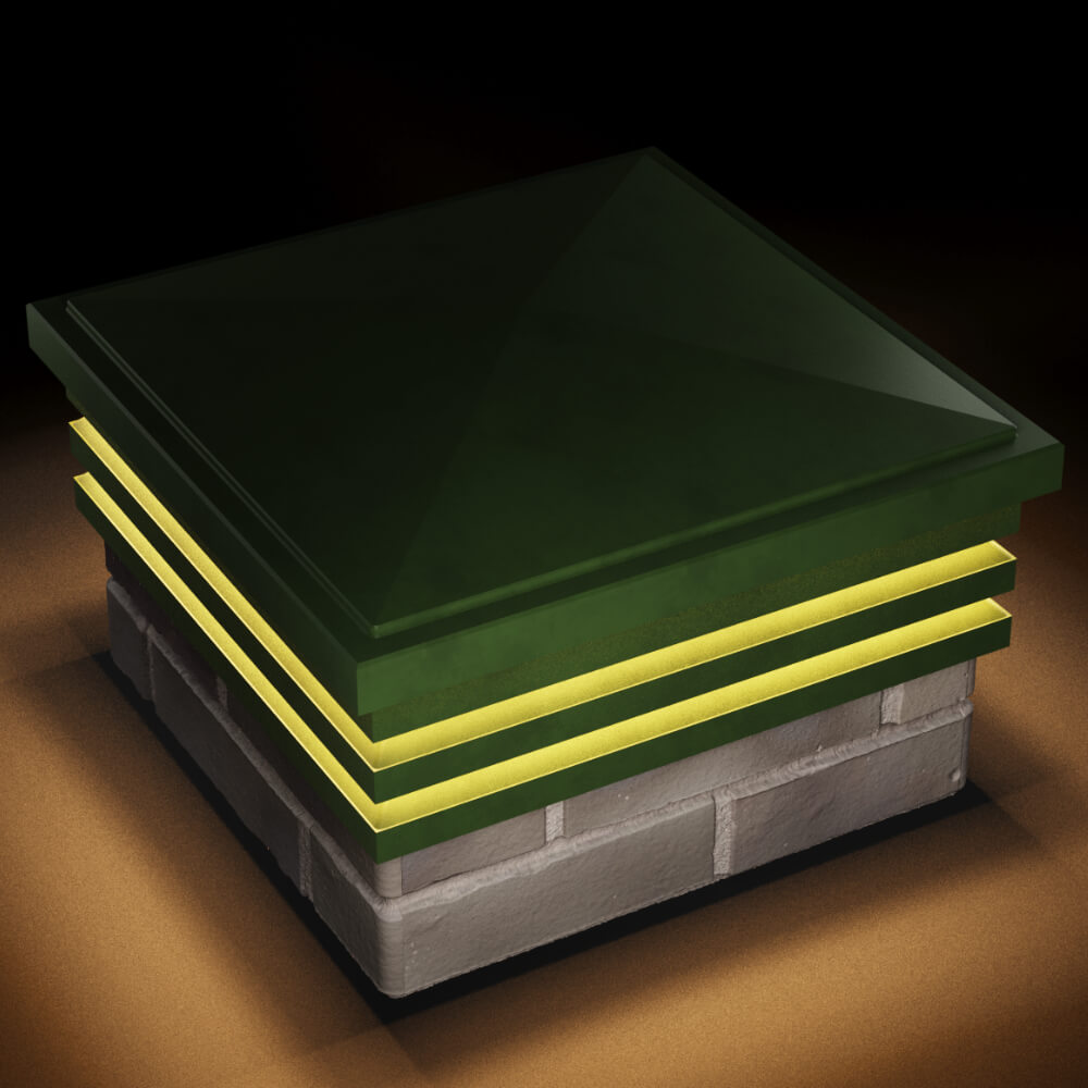 Колпак Zking Бона ХайТек Зеленый на столб 1.5х1.5 кирпича (385х385мм) с подсветкой в Ленинск-Кузнецком фото