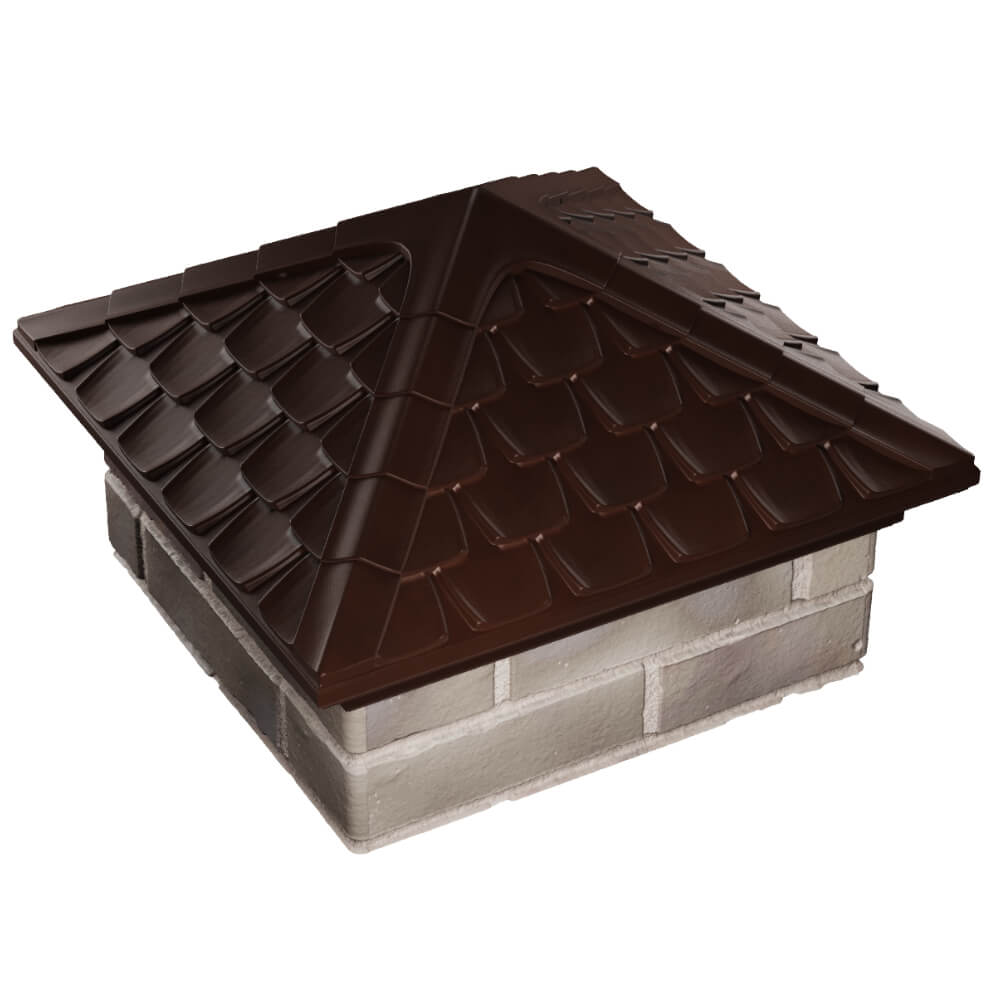 Колпак Zking Эльбрус Коричневый на столб 1.5х1.5 кирпича (385х385мм) в Ленинск-Кузнецком фото